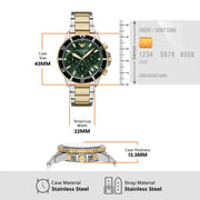 Emporio Armani World Explorer Chronograph Green Dial Two Tone Steel Strap Watch for Men - AR11695