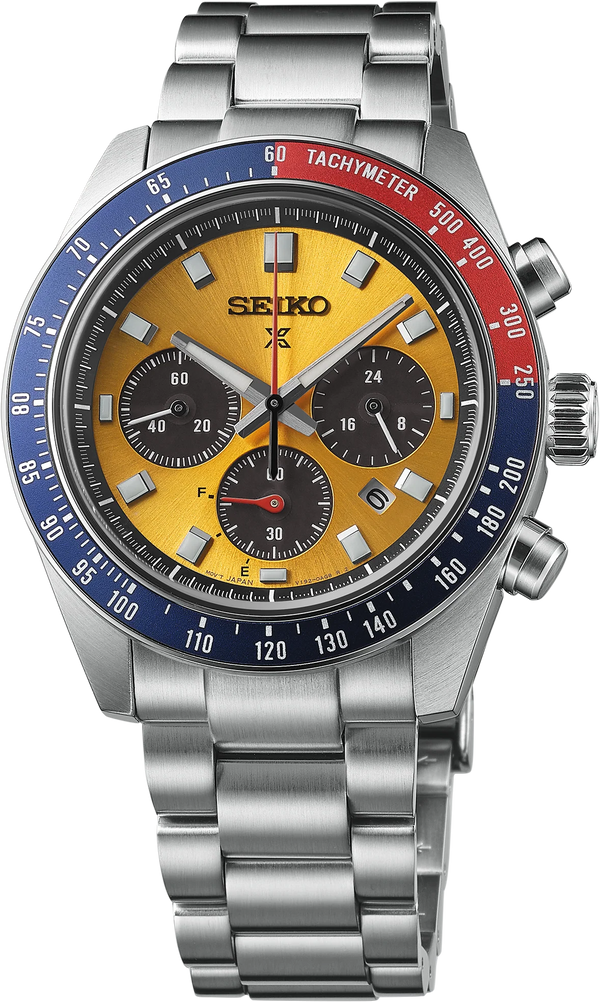 Seiko Prospex Solar Chronograph 1969 Re-interpretation Orange Dial Silver Steel Strap Watch for Men - SSC947