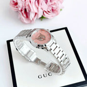 Gucci G Timeless Diamonds Pink Mother of Pearl Dial Silver Steel Strap Watch for Women - YA1265025