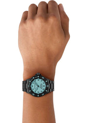 Emporio Armani Sea Explorer Turquoise Blue Dial Black Steel Strap Watch for Men - AR60084