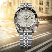 Seiko 5 GMT Sport Asia Exclusive Limited Edition Off White Dial Silver Steel Strap Watch for Men - SSK046K1