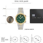 Versace Greca Logo Diver Quartz Green Dial Two Tone Steel Strap Watch for Men - VE8G00524