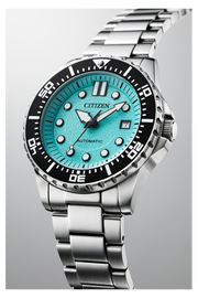 Citizen Mechanical Automatic Turquoise Dial Silver Steel Strap Watch for Men - NJ0170-83X