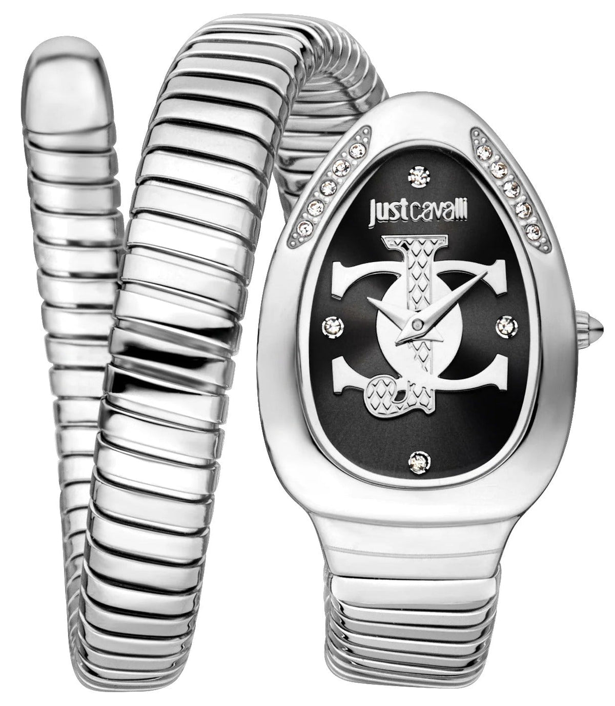 Just Cavalli Glam Evo 5 Black Dial Silver Steel Strap Watch for Women - JC1L227M0025