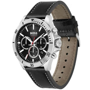 Hugo Boss Troper Chronograph Black Dial Black Leather Strap Watch for Men - 1514055