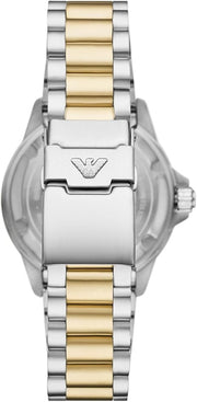 Emporio Armani Sea Explorer Black Dial Two Tone Steel Strap Watch for Men - AR60089
