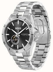Hugo Boss Troper Chronograph Automatic Black Dial Silver Steel Strap Watch for Men - 1514202