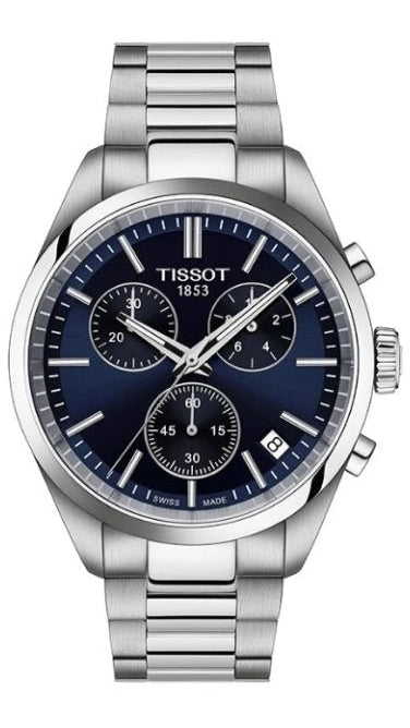 Tissot PR 100 Chronograph Blue Dial Silver Steel Strap Watch for Men - T150.417.11.041.00