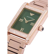 Emporio Armani Genni Green Dial Rose Gold Steel Strap Watch for Women - AR11641