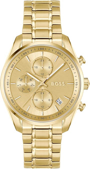 Hugo Boss Grand Tour Chronograph Gold Dial Gold Steel Strap Watch for Women - 1502768