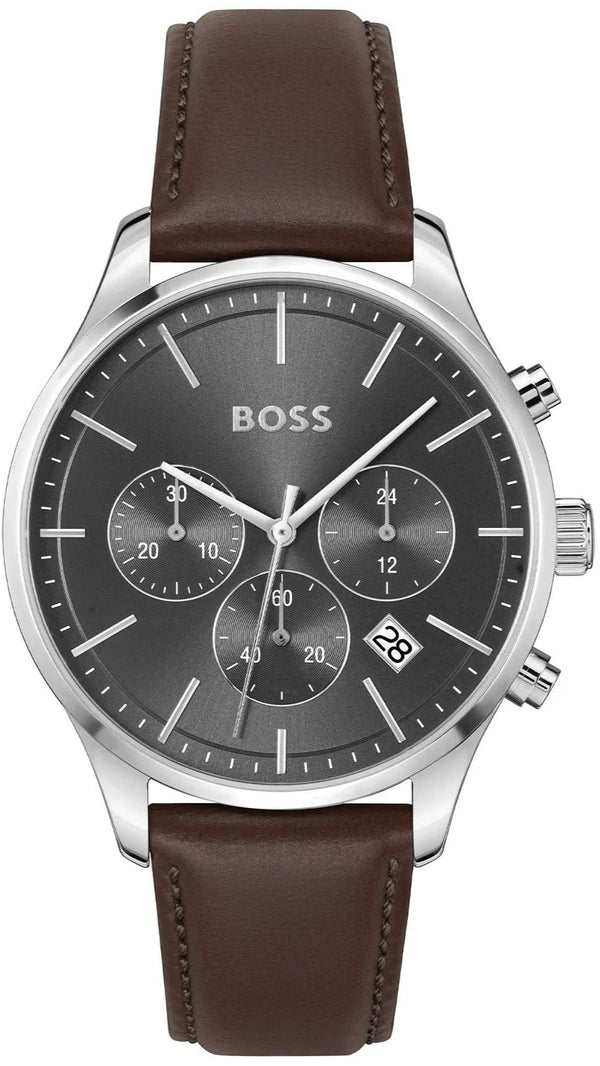 Hugo Boss Avery Chronograph Grey Dial Brown Leather Strap Watch for Men - 1514155