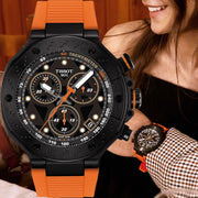 Tissot T Race Chronograph Black Dial Orange Rubber Strap Watch for Men - T141.417.37.051.02