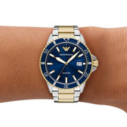 Emporio Armani World Explorer Blue Dial Two Tone Steel Strap Watch for Men - AR11682