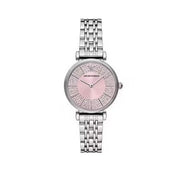 Emporio Armani Gianni T-Bar Pink Dial Silver Steel Strap Watch for Women - AR11686