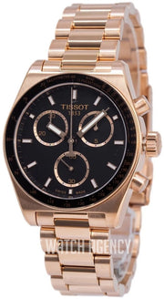 Tissot PRS 516 Chronograph Black Dial Rose Gold Steel Strap Watch for Men - T149.417.33.051.00