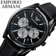 Emporio Armani Antonio Chronograph Black Dial Black Leather Strap Watch for Men - AR11583