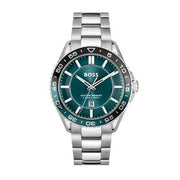 Hugo Boss Runner 3H Green Dial Silver Steel Strap Watch for Men - 1514208