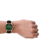 Emporio Armani Minimalist Green Dial Black Leather Strap Watch for Men - AR11601