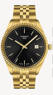 Tissot Ballade Quartz Black Dial Gold Steel Strap Watch for Men - T156.410.33.051.00