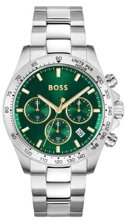 Hugo Boss Hero Chronograph Green Dial Silver Steel Strap Watch for Men - 1514217