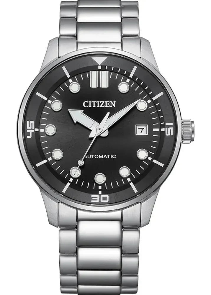 Citizen Mechanical Automatic Black Dial Silver Steel Strap Watch for Men - NJ0191-83E
