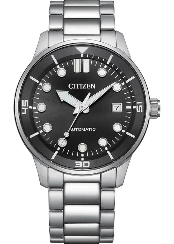 Citizen Mechanical Automatic Black Dial Silver Steel Strap Watch for Men - NJ0191-83E