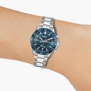 Hugo Boss Runner Chronograph Blue Dial Silver Steel Strap Watch for Men - 1514143