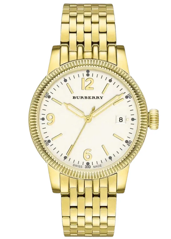 Burberry Utilitarian Quartz White Dial Gold Steel Strap Watch for Women - BU7857