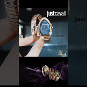 Just Cavalli Glam Evo 4 Blue Dial Rose Gold Steel Strap Watch for Women - JC1L229M0055