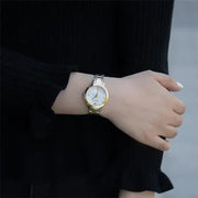 Emporio Armani Cleo Three Hand Mother of Pearl Dial Two Tone Steel Strap Watch for Women - AR11513