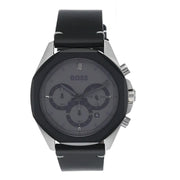 Hugo Boss Cloud Chronograph Grey Dial Black Leather Strap Watch for Men - 1514014