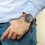Hugo Boss Skytraveller Chronograph Black Dial Blue Leather Strap Watch for Men - 1514161