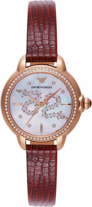 Emporio Armani Mia Mother of Pearl Dial Red Leather Strap Watch for Women - AR11646