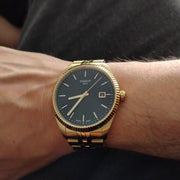 Tissot Ballade Quartz Black Dial Gold Steel Strap Watch for Men - T156.410.33.051.00