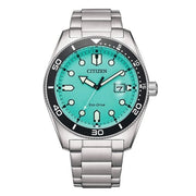 Citizen Mechanical Automatic Turquoise Dial Silver Steel Strap Watch for Men - NJ0170-83X