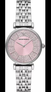 Emporio Armani Gianni T-Bar Pink Dial Silver Steel Strap Watch for Women - AR11686
