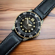 Citizen Mechanical Automatic Black Dial Black Leather Strap Watch for Men - NJ0176-10E