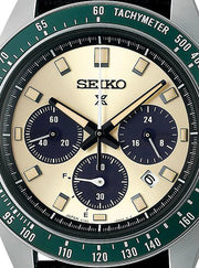 Seiko Prospex Speedtimer Solar Chronograph Ivory Dial Black Leather Strap Watch for Men - SSC943