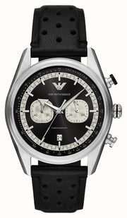 Emporio Armani Racer Chronograph Black Dial Black Leather Strap Watch for Men - AR11635