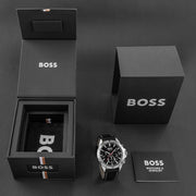 Hugo Boss Troper Chronograph Black Dial Black Leather Strap Watch for Men - 1514055