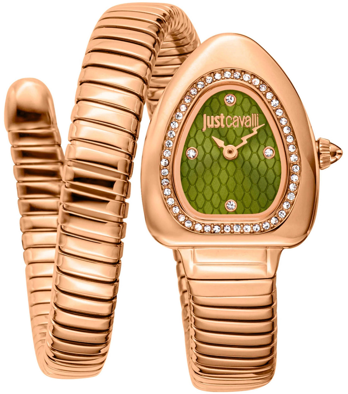 Just Cavalli Signature Snake Green Dial Rose Gold Steel Strap Watch for Women - JC1L249M0045