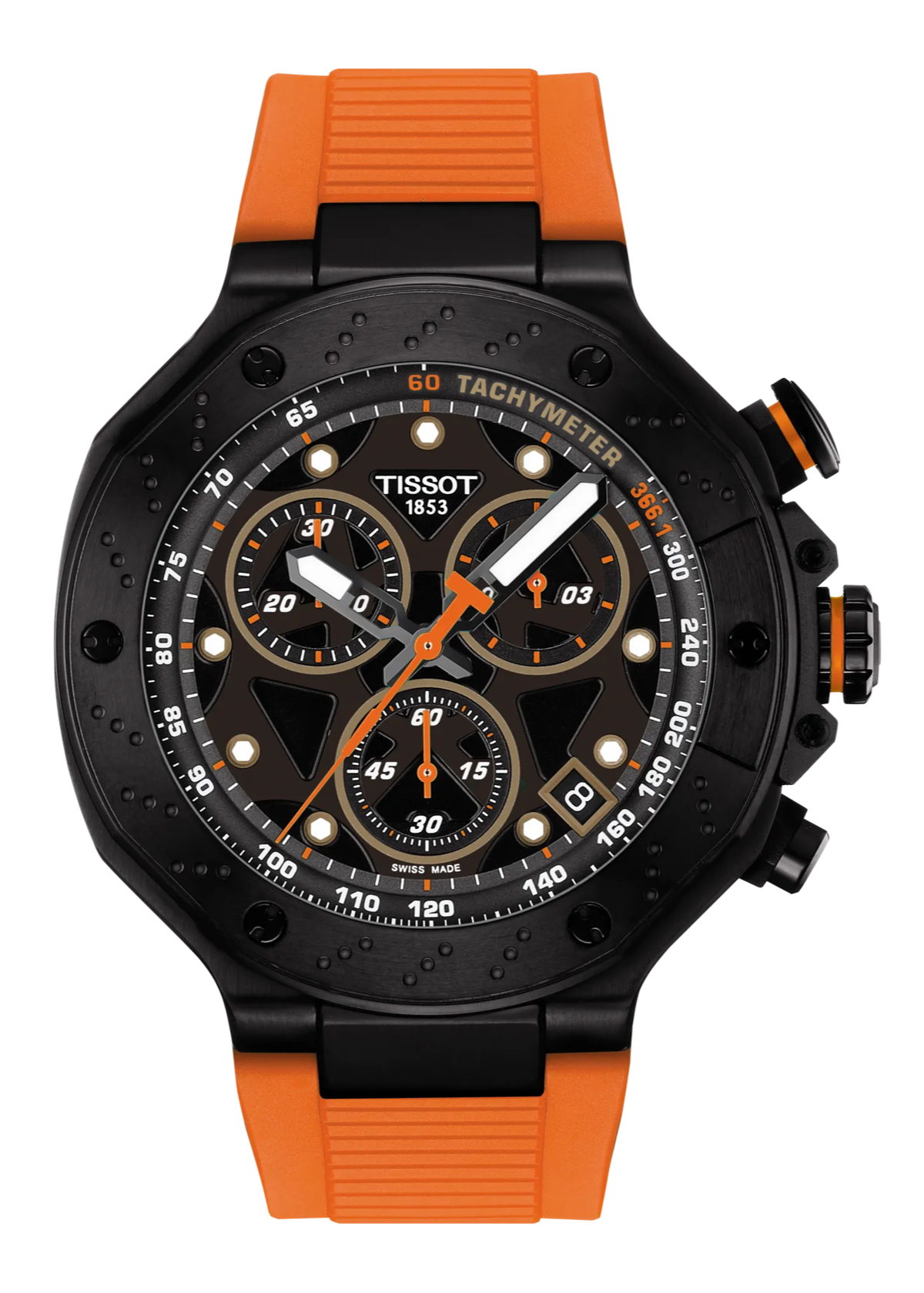 Tissot T Race Chronograph Black Dial Orange Rubber Strap Watch for Men - T141.417.37.051.02
