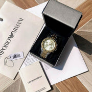 Emporio Armani World Explorer Chronograph Cream Dial Two Tone Steel Strap Watch for Men - AR11606