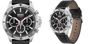 Hugo Boss Troper Chronograph Black Dial Black Leather Strap Watch for Men - 1514055