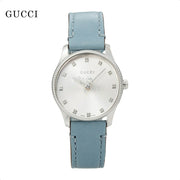 Gucci G Timeless Silver Dial Blue Leather Strap Watch for Women - YA1265039