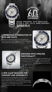 Seiko Prospex 1968 Heritage Diver's GMT 60th Anniversary White Dial Silver Steel Strap Watch for Men - SPB519J1