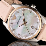 Emporio Armani Tazio Mother of Pearl Dial Pink Leather Strap Watch for Women - AR6133