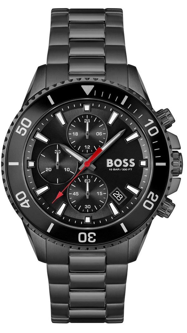 Hugo Boss Admiral Chronograph Black Dial Black Steel Strap Watch for Men - 1514258