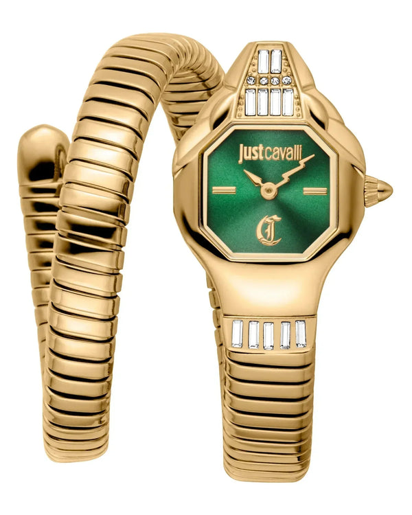 Just Cavalli Brillante Green Dial Gold Steel Strap Watch for Women - JC1L326M0035