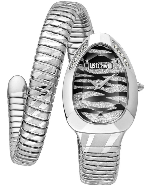 Just Cavalli Glam Evo 8 Black Dial Silver Steel Strap Watch for Women - JC1L225M0025